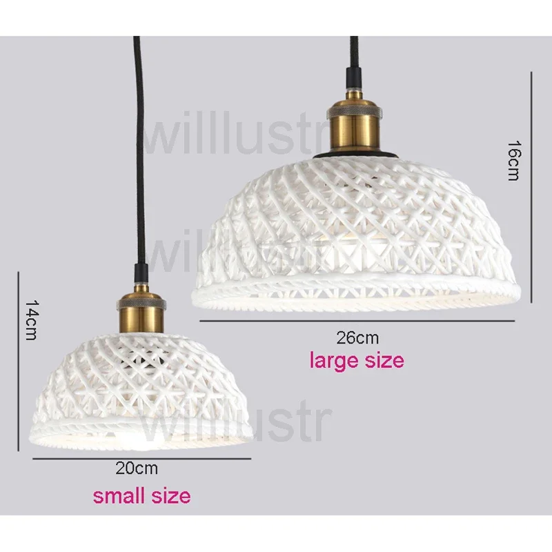 White Ceramic Pendant Lamp Carved Half-Sphere Dome Suspension Light for Home Hotel Dining Living Room Ceiling Chandelier