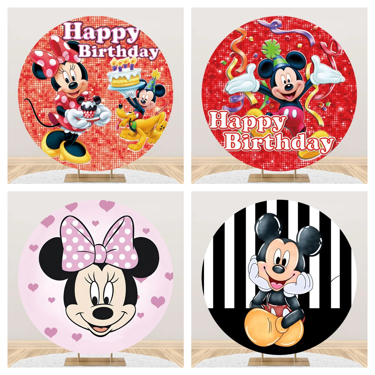 

Mickey Mouse Minnie Birthday Party Decoration Props Round Backdrop Background Photography Baby Shower Banner Props Photographic