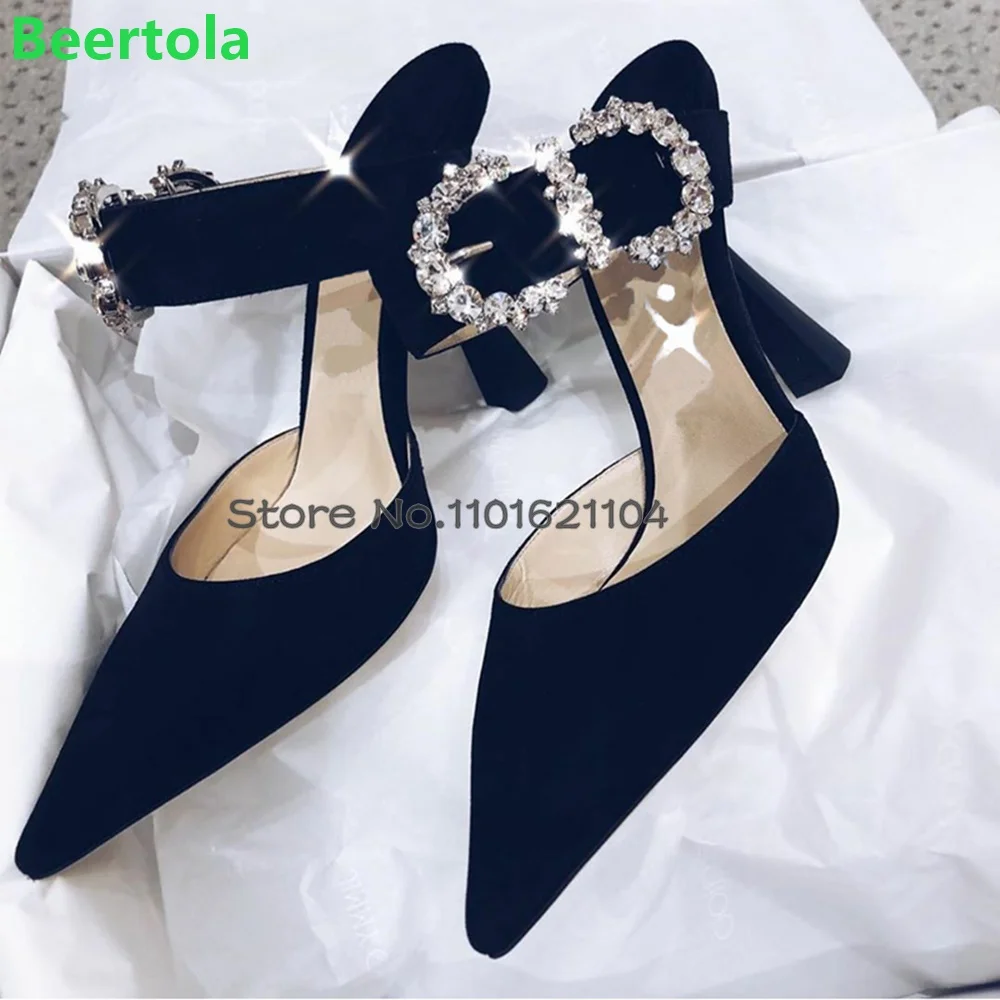 

Pointed Toe Thin High Heel Crystal Pumps for Female Women Satin Fabric Luxury Design Elegant Fashion Solid Slingback Party Shoes