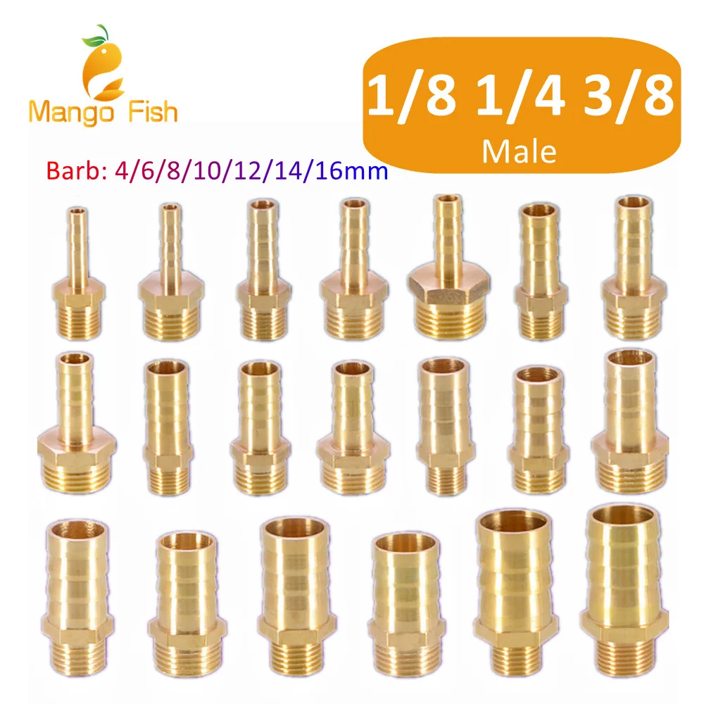 Raccord de tuyau en laiton 6/8/10/12/14/16mm, queue de tuyau 1/8 "3/8" 1/4 "BSP, connecteur mâle, Joint adaptateur de coupleur en cuivre