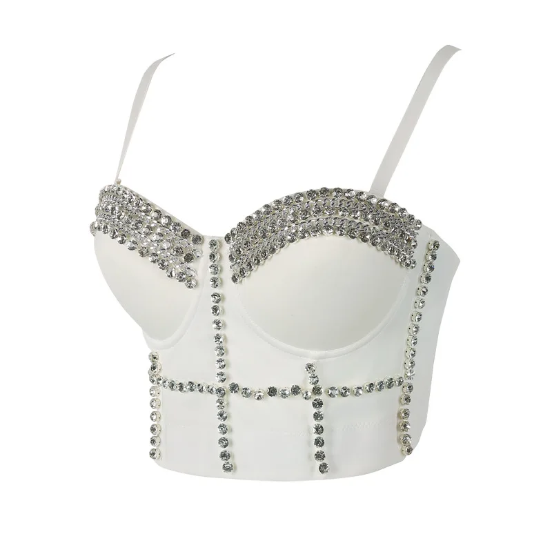 Internet celebrity chain with diamond three-dimensional chest pad sexy suspender bead vest for women wearing strapless breasts D