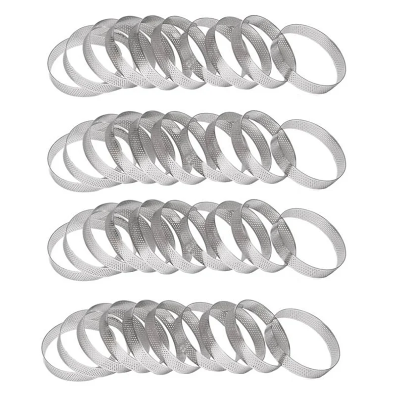 

CYCLI-Premium 40Pcs 10Cm Stainless Steel Tart Rings With Holes, Ideal For Baking Fruit Pies, Quiches, And Mousse Cakes