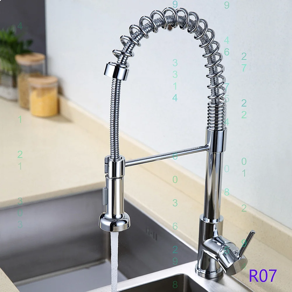 Pull Out Kitchen Faucet Cold Hot Dual Mode Spring Rotating Single Hole Sink Mixer Tap