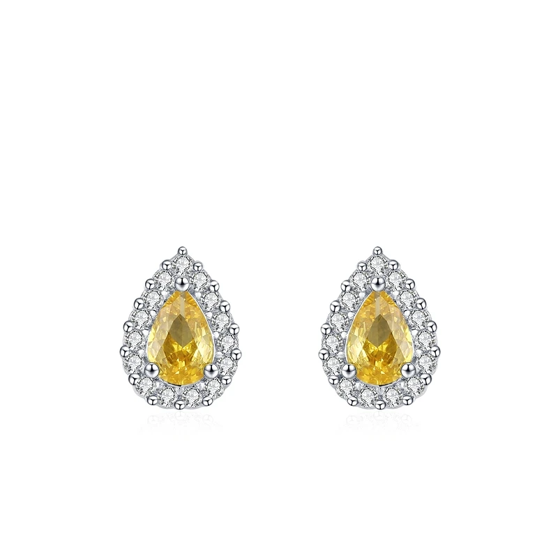 S925 sterling silver droplet pear shaped yellow diamond ring earring necklace combination women's light luxury retro jewelry two