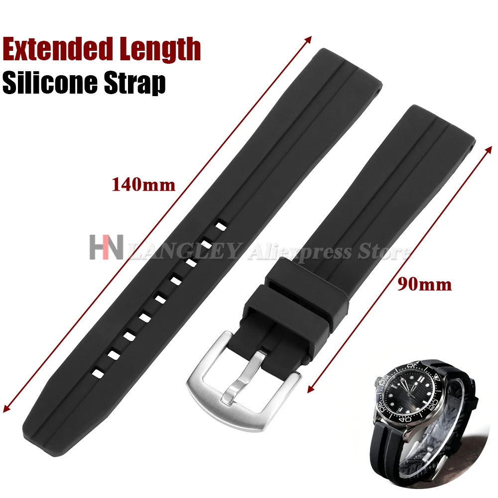 Bracelet de montre en caoutchouc silicone extra long pour Seiko, pour Rolex, grande taille, bracelet long 18/20/22/24 mm, bracelet sport pour homme