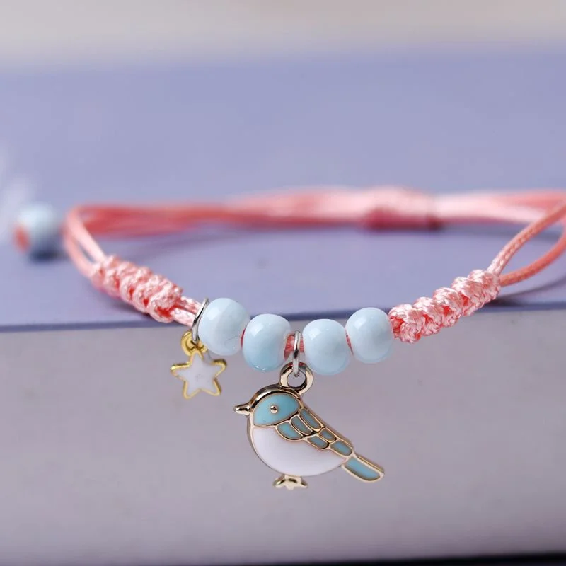 Rinhoo Fashion Handmade Lucky Bird Beaded Bracelet For Women Charm Sweet Animal Butterfly Dragonfly Braided Bangle Jewelry Gifts