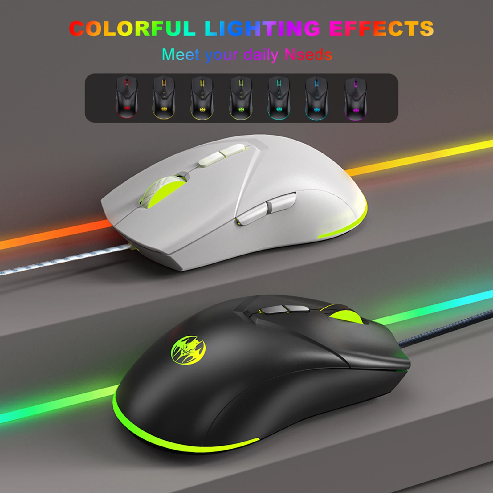 USB Wired RGB Gaming Mouse 7 Buttons Ergonomic 7200 DPI Adjustable Colorful Backlight Mice for PC Gamer Computer Laptop Office