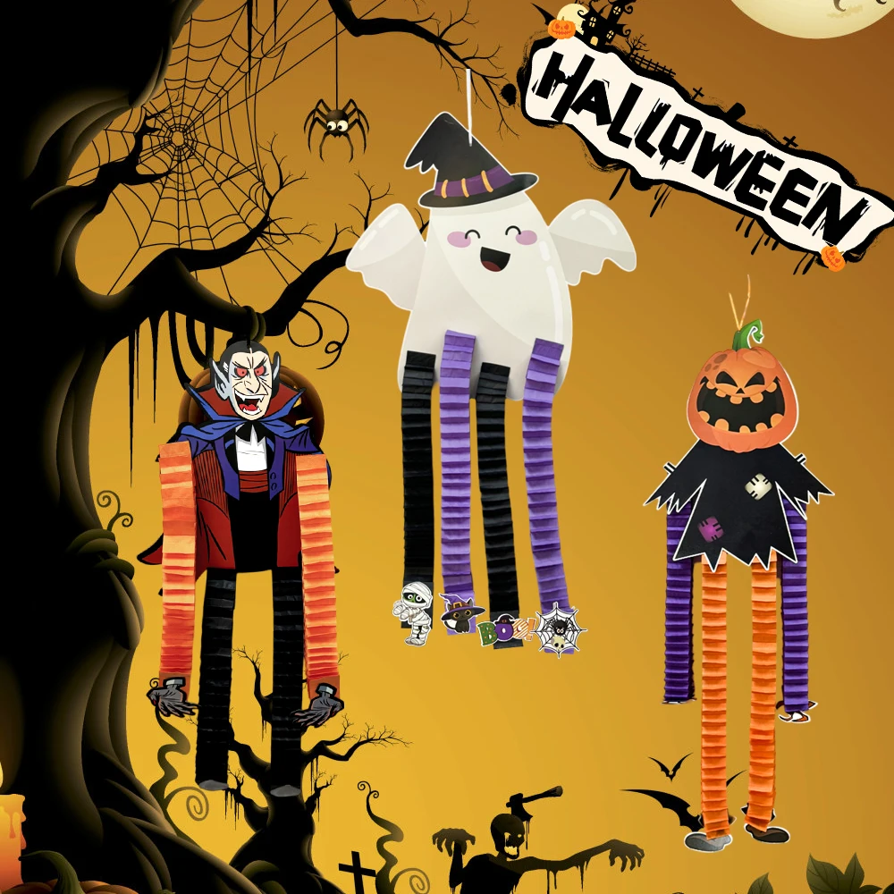 Halloween Paper Dolls Hanging Pendant Pumpkin Skull Ghost Witch DIY Halloween Party Decorations Supplies Paper Fluttering Design