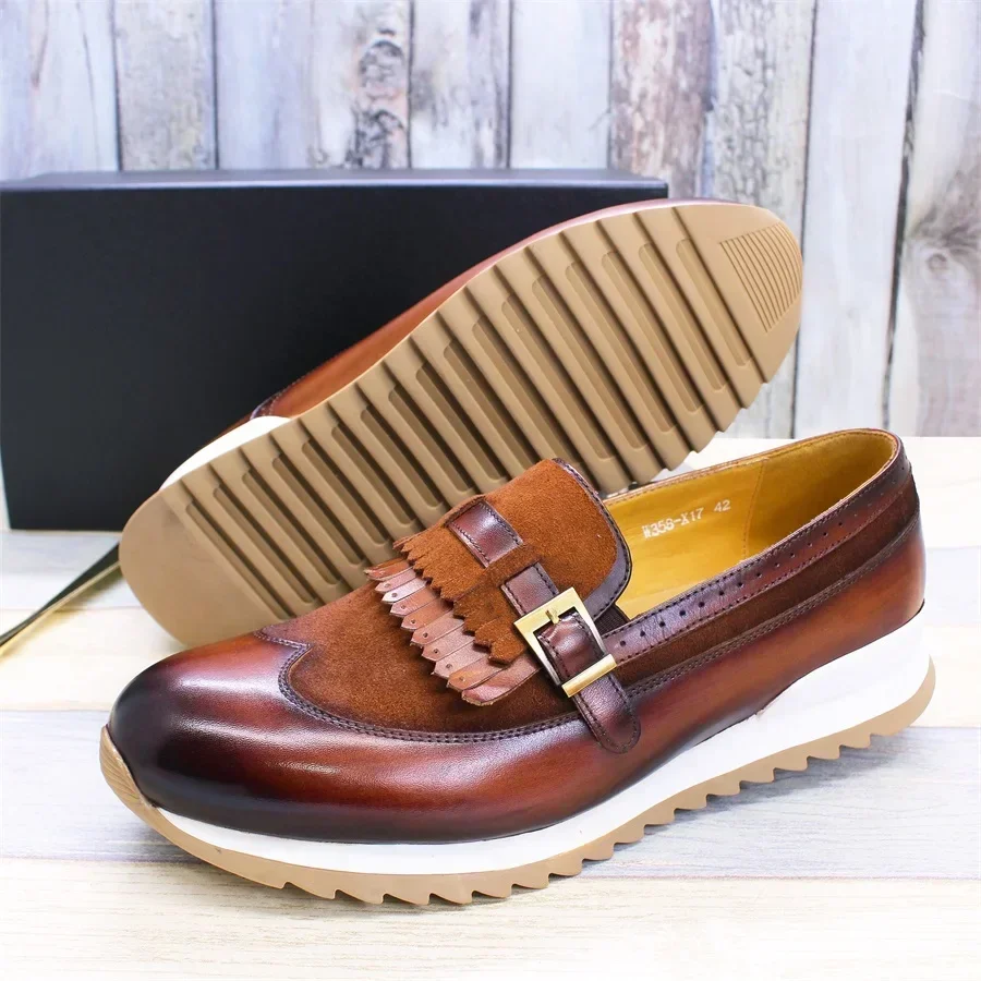 أحذية رسمية كاجوال للرجال من الجلد الفاخر، مريحة مصنوعة يدويًا مع أزرار معدنية مناسبة للتاريخ والحفلات