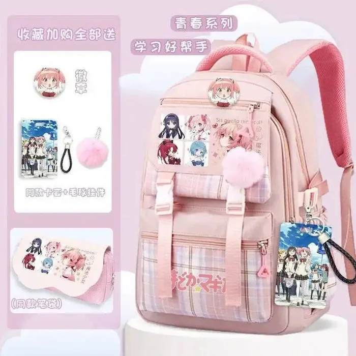 

Puella Magi Magica Cosplay Kaname Madoka Sakura Kyouko High Capacity School Student Knapsack Pendant Backpack Bag Anime GAME