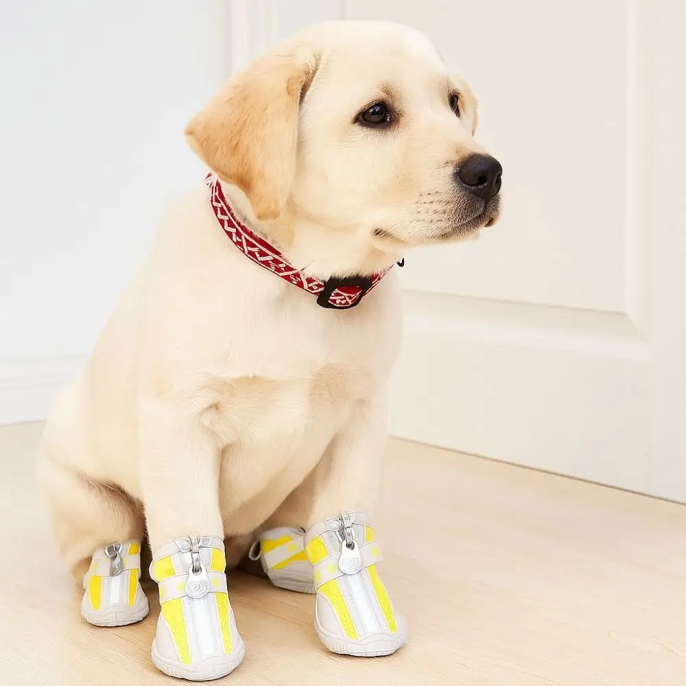 

4Pcs/Set Breathable Dog Mesh Shoes Anti-slip Protective Mesh Pet Shoe Cover with Zipper Wear-resistant Pet Dog Shoes