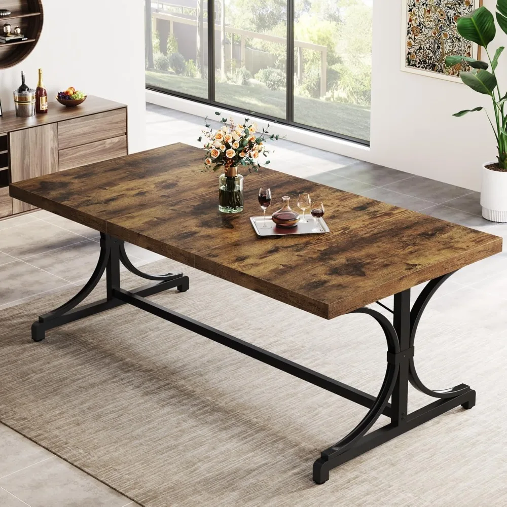 Dining Table  4-6 People, 62.4-Inch Rectangle Kitchen Table with Heavy Duty Metal Frame, Industrial Wood Dining Table Kitchen