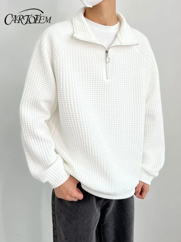 

Мужская одежда Толстовка без капюшона на молнии для мужчин Однотонный пуловер Черный Overfit Без бренда Хлопковая дизайнерская толстовка Зима