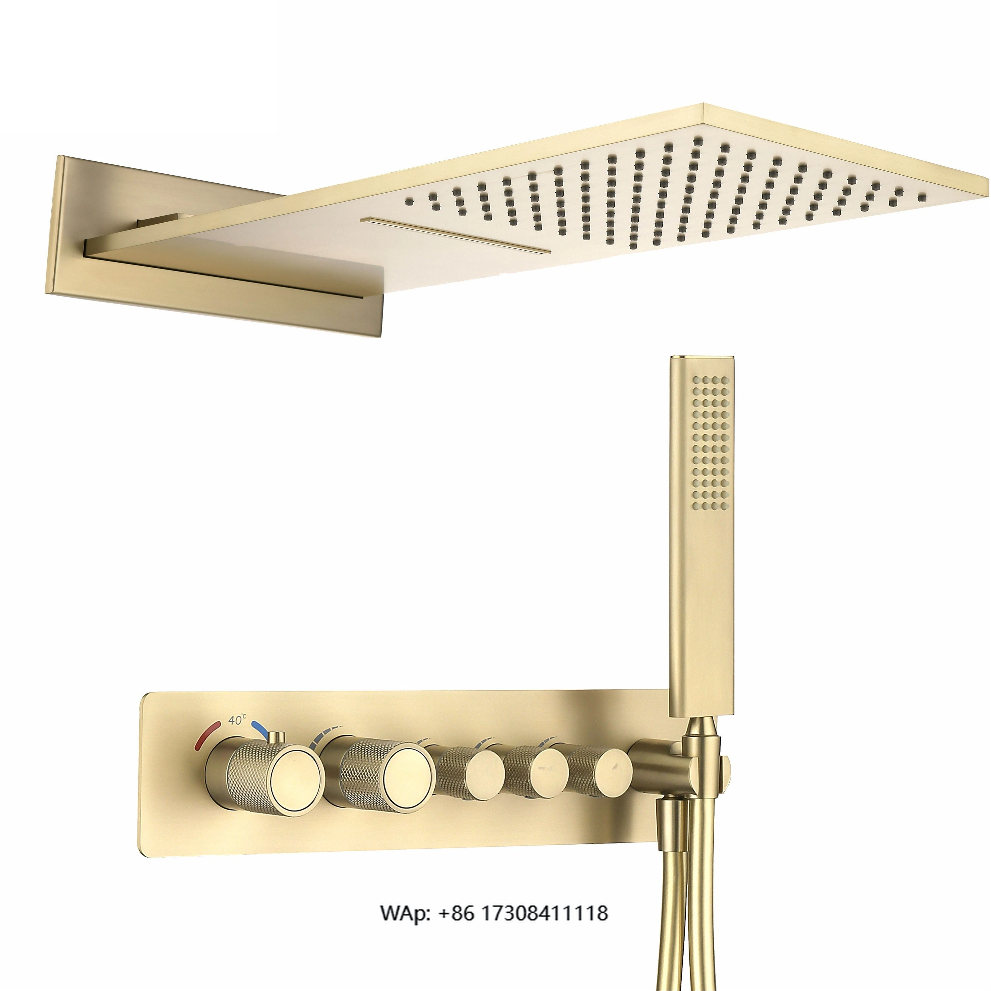 High Quality Concealed Brass Shower Installation Set Brushed Gold Rainfall Waterfall Thermostatic Faucet Bath & Shower Faucets