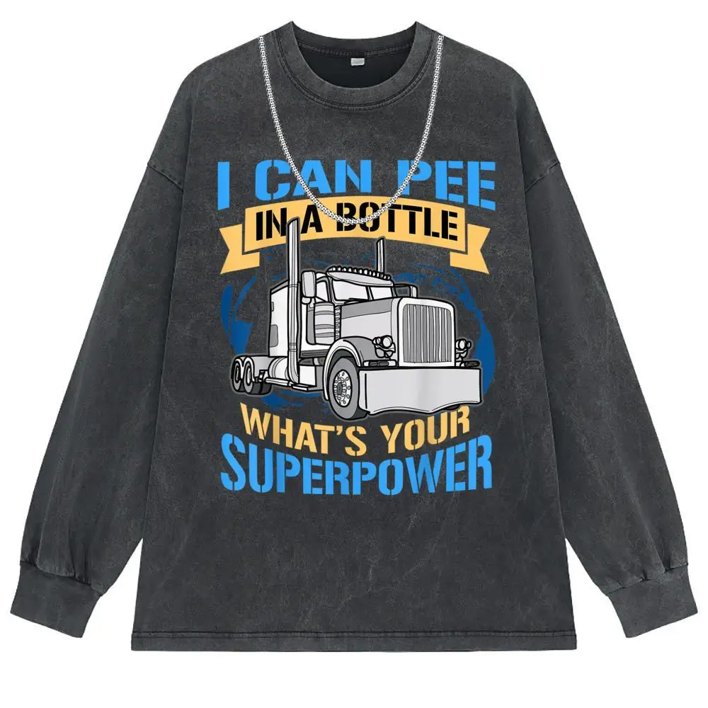 Trucker Pee In A Bottle Tshirts For Man Loose Oversized Men Sweatshirts Long Sleeve Unisex Customized Sportswears Clothing