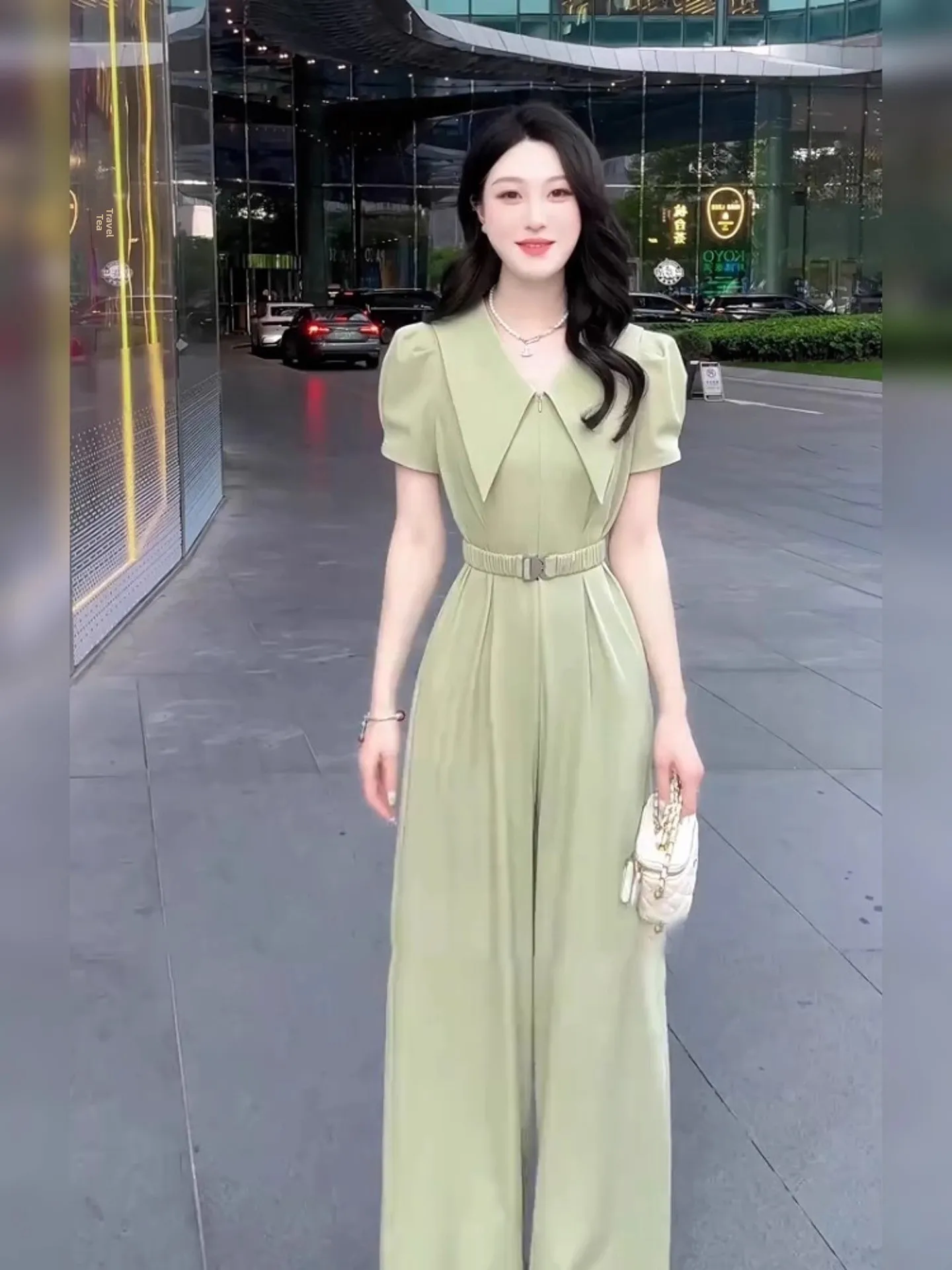 Unikalne koreańskie spodnie garniturowe z wysokim stanem, piękne spodnie z bufiastymi nogawkami i kołnierzykiem, damskie letnie modne długie spodnie.