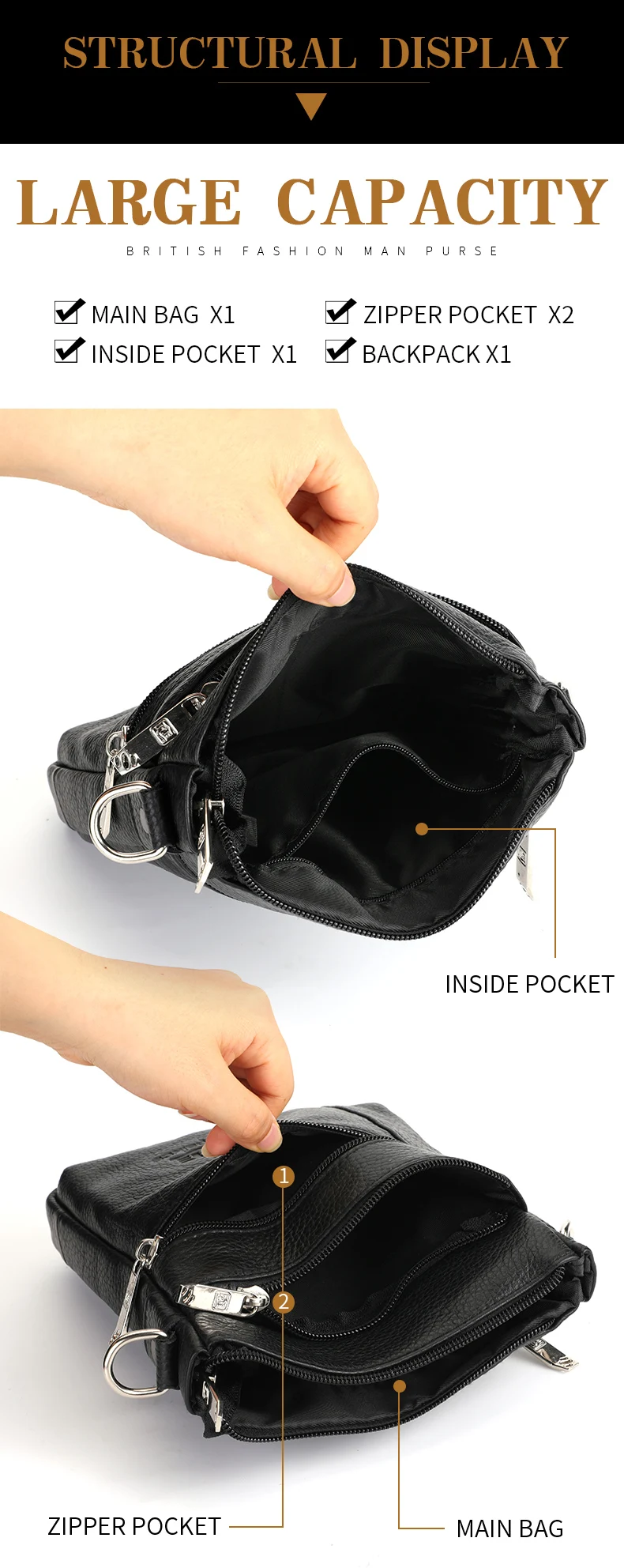 Herren-Einzelschultertasche aus echtem Leder, lässige Business-Umhängetasche, hochwertige Ledertasche für Herren – Detail 6