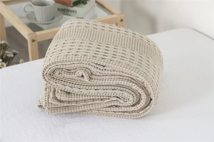 Waffel karierte Baumwoll-Sofa-Einwurf decke, Luft zustand Sommer-Quilt-Decken für Betten, weiches Heim bettdecke, solide Tages decke – Detail 5