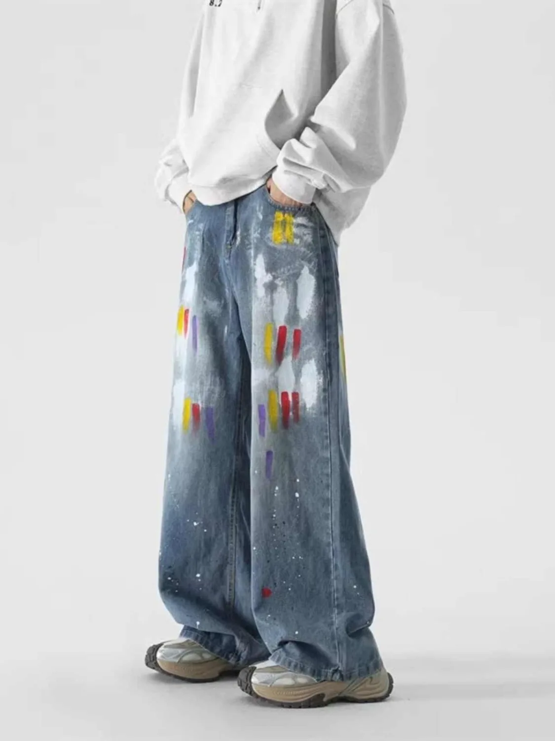 

Trendy fiti Splatter Loose Straight Leg Men's Jeans Hip Hop Streetwear Casual Wide Leg Pants Youth Summer Faion