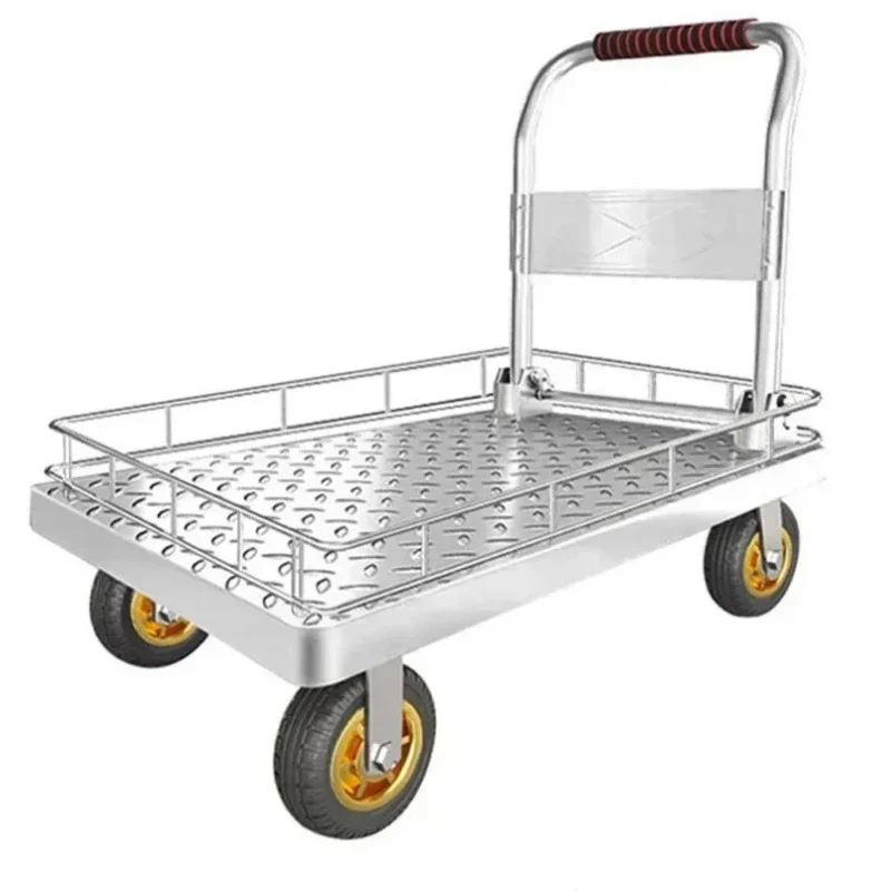 Fence cart, low fence trolley, pull goods, fold silent flatbed cart, push truck, four-wheeled trolley, carry trailer