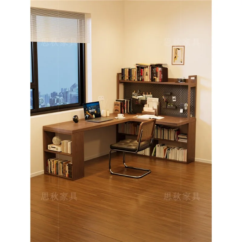 All solid wood corner desk, bookshelf, integrated L-shaped computer desk, bedroom home writing desk, corner workbench