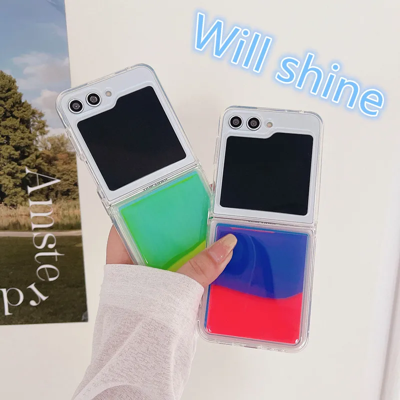 For Samsung Galaxy z Flip 3 Flip 5 4 Case Neon Liquid Silicone Phone Cases Cover for Samsung Galaxy z Flip 3 zflip 4 5 Funda