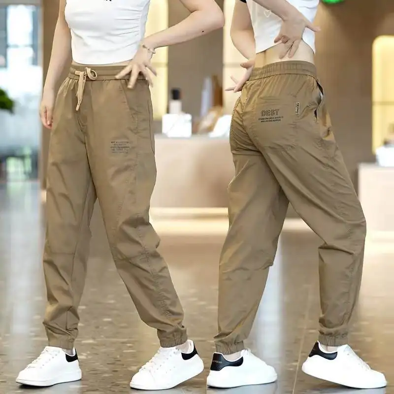 Men's Summer Thin Casual Pants Ice Silk Workwear Loose Fit Trousers Sporty Dirt Resistant Cargo Pants Low Waist Polyester Fiber