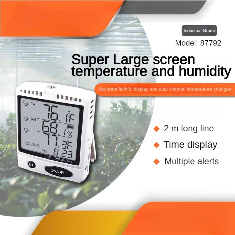 

AZ87792 Desktop Digital Dual Temp Humidity Monitor Large Screen Thermometer Monitoring Alarm AZ-87792