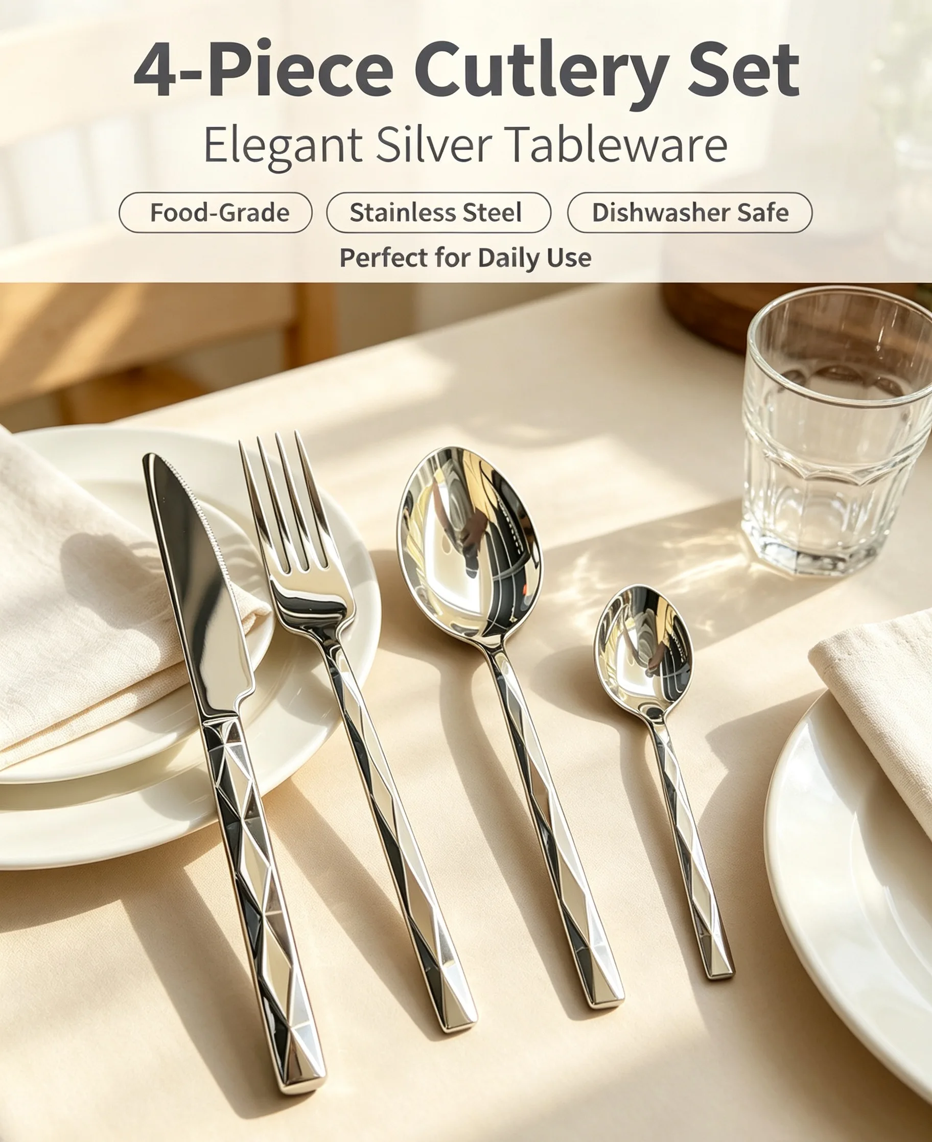 Thanksgiving Gift Box 4‑Piece Cutlery Kit,Diamond Handle 304&420 Stainless Steel Home Dinner Tableware