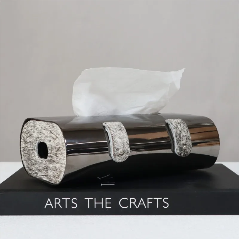 

Modern Tissue Boxes Creative Stainless Steel Horsehair Wet Napkin Container Luxury Desktop Tissue Box Household Decoration
