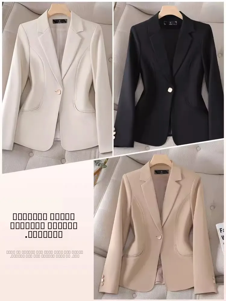 Damski garnitur khaki, casualowy, dopasowany, wiosenno-jesienny, nowość, wysoka jakość, styl rekreacyjny, zapinany na guziki, długi rękaw.