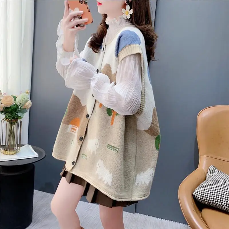 Knitted vest for women spring and autumn 2025 new loose outer cardigan waistcoat fashion sleeveless tops jacket for women