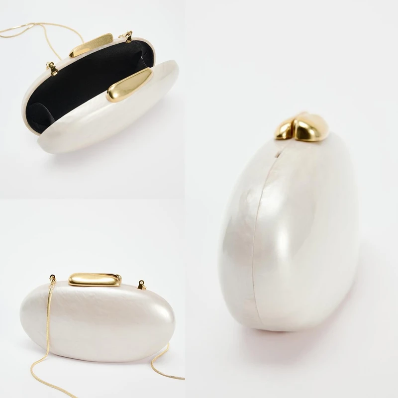 Egg shape Clutch Bag Acrylic purse women wedding evening denner party cute ivory pearl color purse handbag summer new 2024