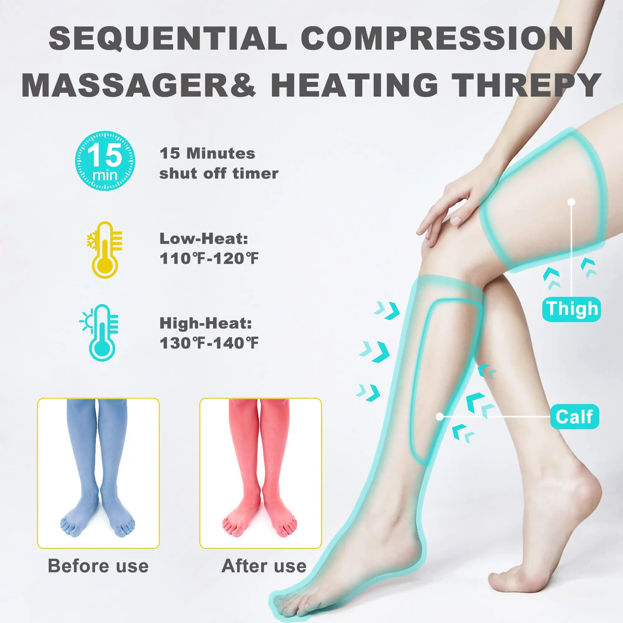 360° Foot air pressure leg massager promotes blood circulation body  Massage Muscle Pain Relief Knee Heat lymphatic drainage