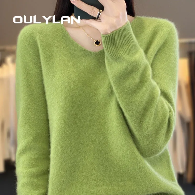 

Women's Casual Knitted Top V-neck Pullover Sweater Wool Long Sleeve Cashmere Knitwear Autumn Winter Female Clothing Tops