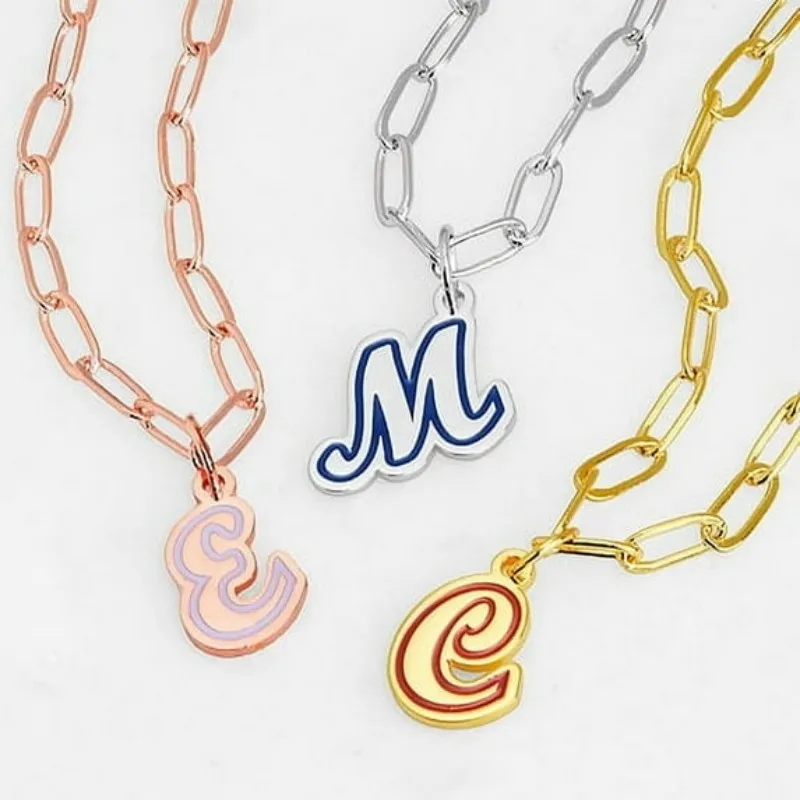 

Customized Enamel Initial Necklace Personalized Single-Letter Pendant Golden Paperclip Necklace With 26 Letters Birthday Gift
