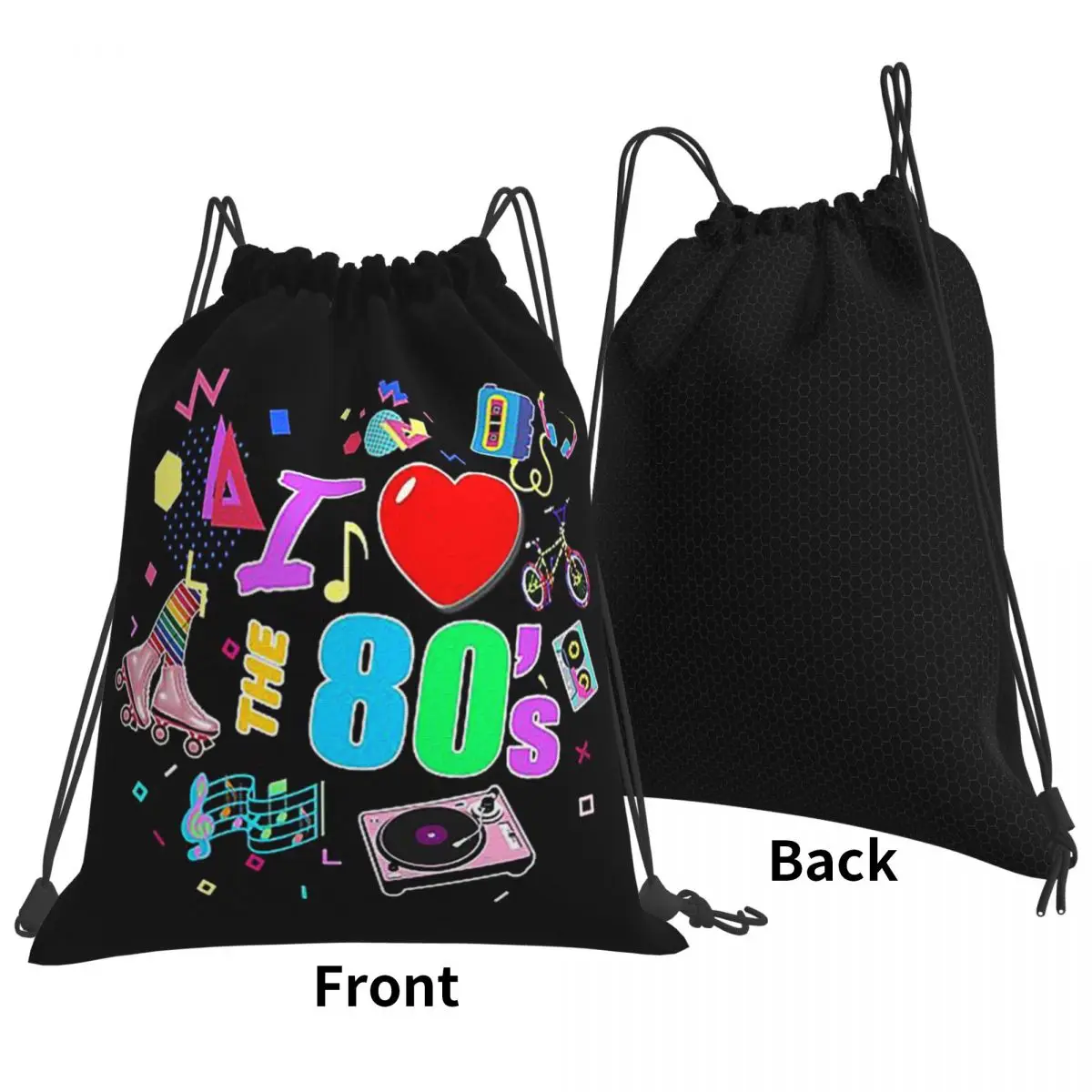 I Love The 80's Retro Heart Backpacks Multi-function Portable Drawstring Bags Shoes Bag Book Bags For Man Woman School