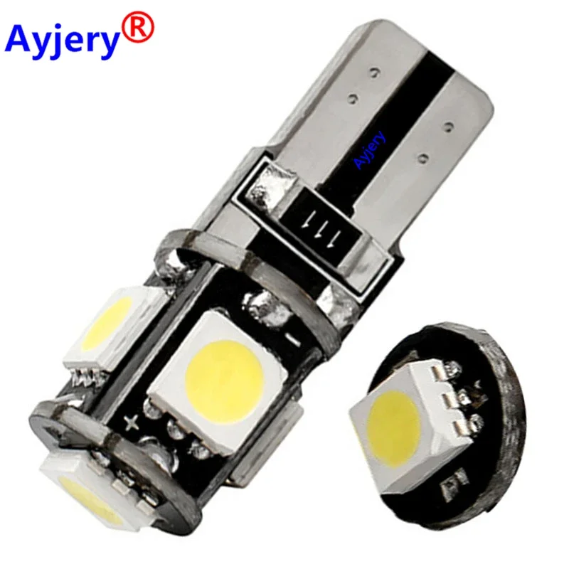 

AYJERY 10pcs T10 5 SMD 5050 LED Canbus Error Free Car Interior Lights W5W 194 5SMD Auto Wedge Tail Side Bulb License Plat Lamp