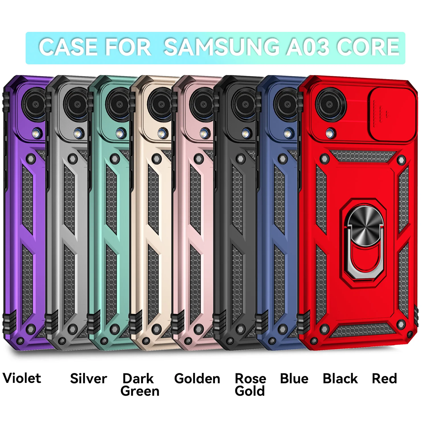 For Samsung Galaxy A03 Core Case Cover Coque Funda Slide Lens Magnetic Holder Back Bumper Samsung A03 Core