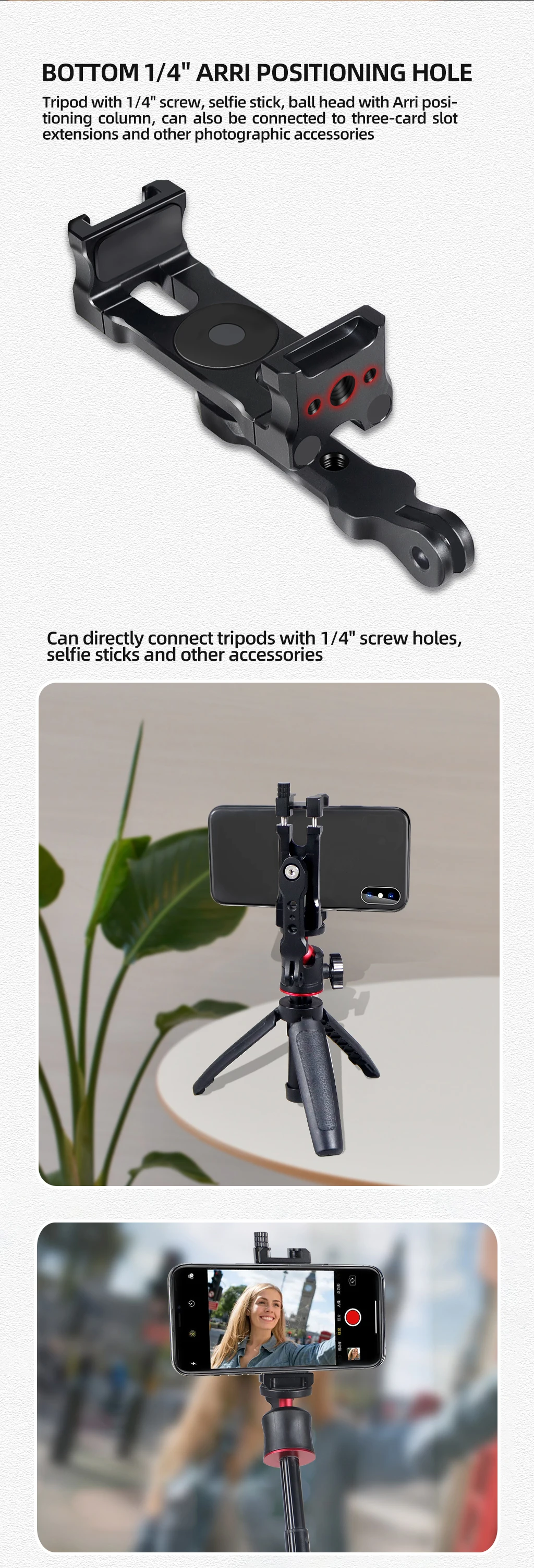 Handy-Ständer halter 360-Grad-Drehung Stativ adapter Kalt schuh 1/4 "Halterung für Smartphone Vlog Selfie Stick Lichter stehen – Detail 9