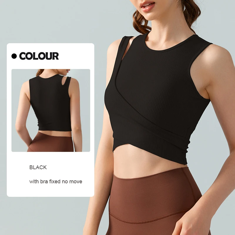 Cocolotus Asymmetrical Shoulder Sports Tank Padded Fitness Padded Yoga Top Solid Woman Workout Clothes Gym Athletic Sport Vest