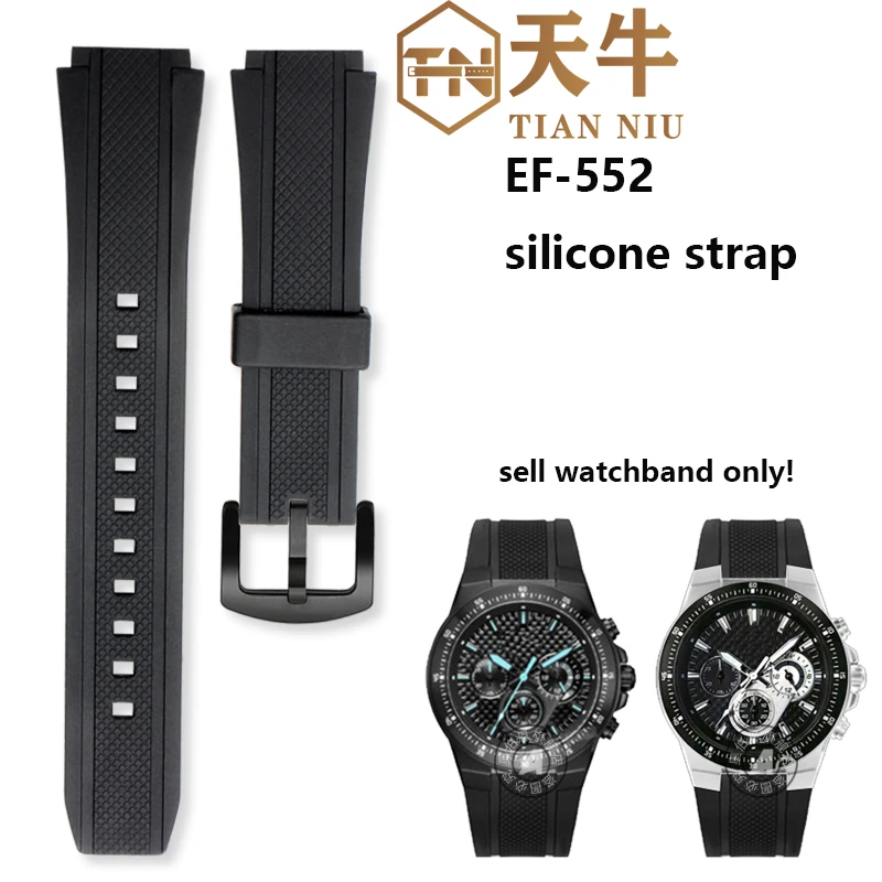 25*20mm Black Silicone Rubber Waterproof Watchband For Casio Edifice EF-552 Watch  EF-552D Men Bracelet Stainless Clasp strap