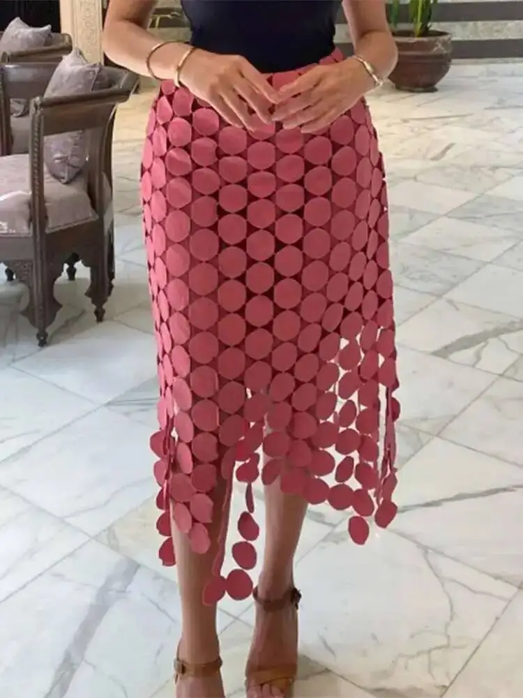 

Однотонная минималистичная повседневная юбка в горошек для женщин, лоскутная юбка с высокой талией на молнии, нерегулярные ажурные юбки, женская мода, новинка OPM8