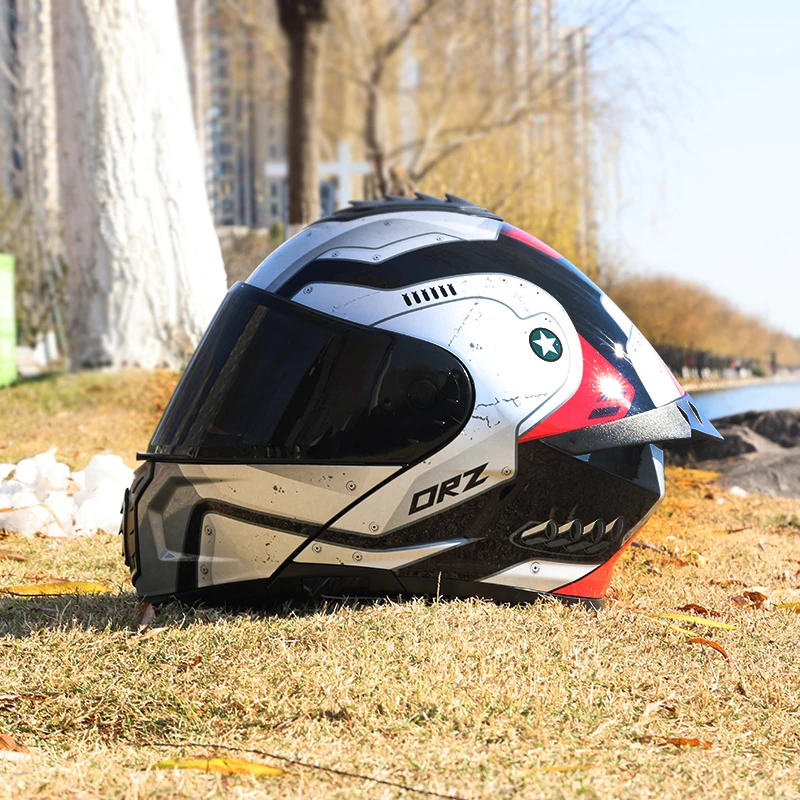 ORZ-958-Full Flip Up Motorcycle Helmet Dual Visor, Reinforced ABS Shell, DOT Certified Shockproof Outdoor Motorbike Safety Gear
