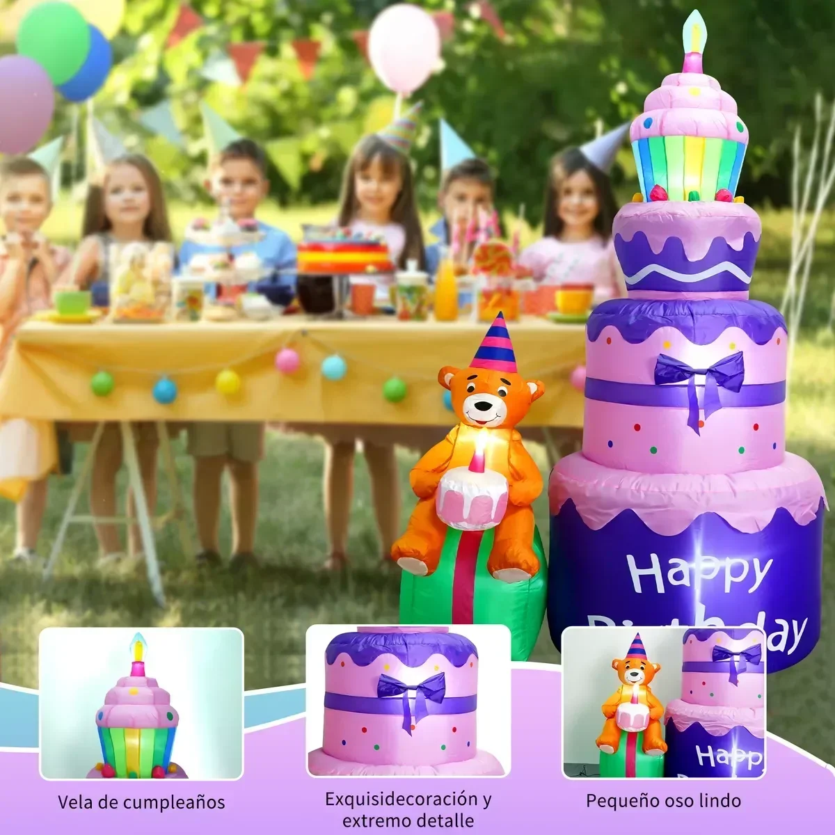 

6 футов открытый надувной фиолетовый торт с днем рождения медведь орнамент взорвать украшение двора DIY реквизит для вечеринки для праздника