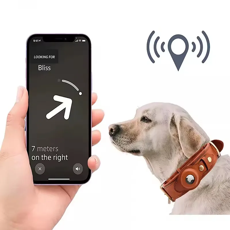 AirTag Leather Protector Collar for Pets and Dogs Apple Tracker Positioning Anti-Loss Collar dog harness and leash set