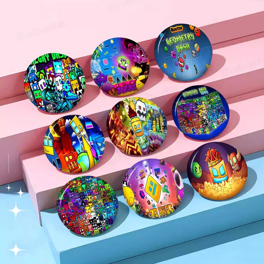 Video Game Geometry Dash 58mm Handmade Brooch Cartoon Cosplay Badge on Backpack Jewelry Accessories Gifts