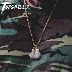 TOPGRILLZ Gold Silver Color Mini Iced Boxing Gloves Necklace Men Iced Out Cubic Zircon Chains Hip Hop/Punk Charms Jewelry Gift
