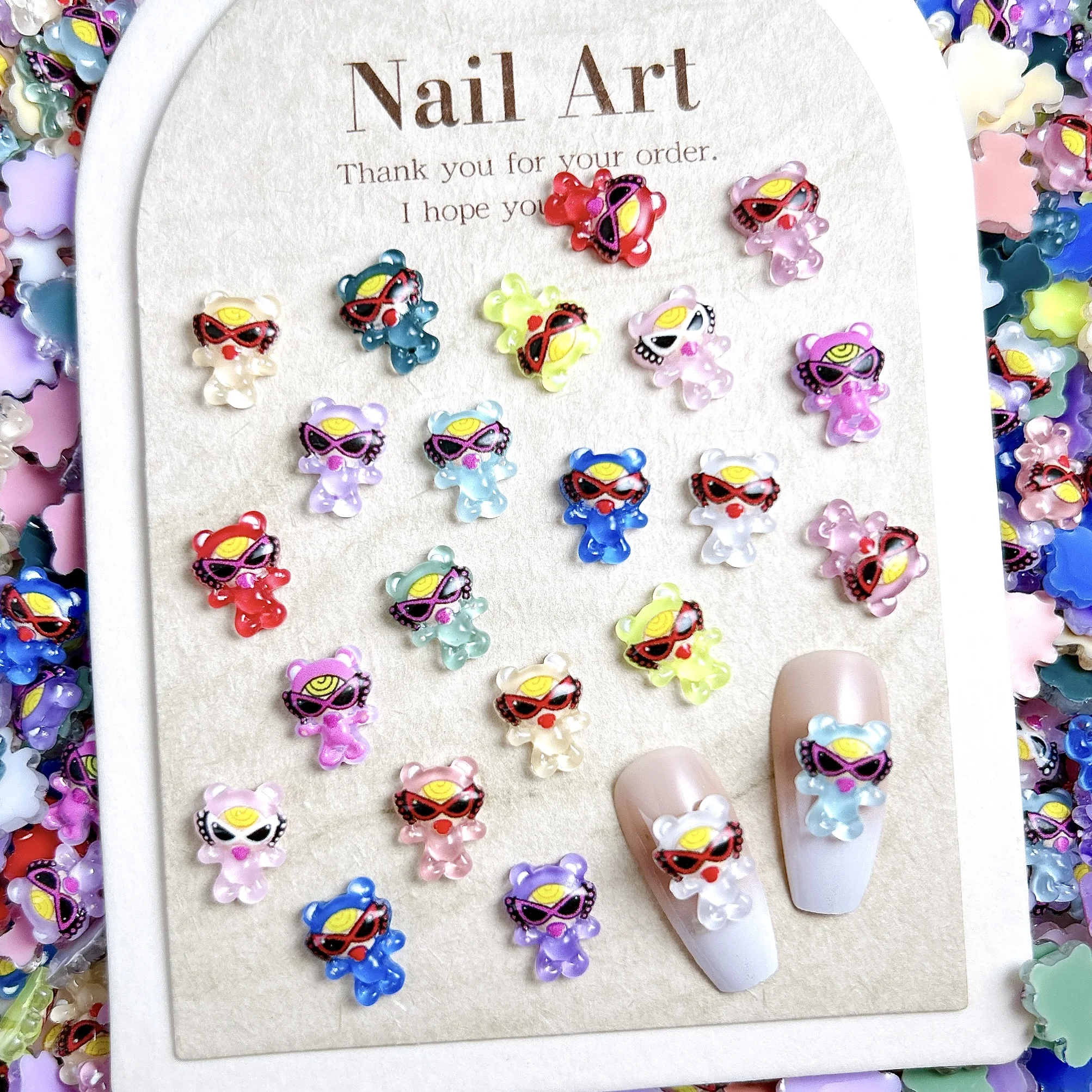 30PCS 3D Gelatina Occhiali Colorati Bambola Resina Pendenti E Ciondoli Per Unghie Cartone Animato Adorabile Ciuccio Bambola Unghie artistiche Decorazioni per Unghie Forcina FAI DA TE