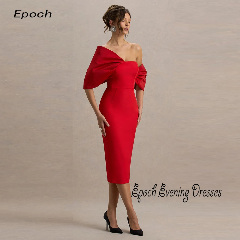 Epoch-Crêpe-Abendkleider فسات Alem Sierra Sierra Sierra Elegantes rotes asymmetrisches Bardot-Midikleid Cocktailparty-Abschlussballkleid formell